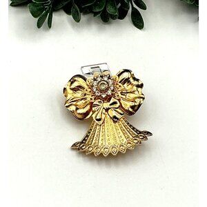 Gold-Tone Vintage Angle Brooch With Rhinestone Accents & Intricate Detailing